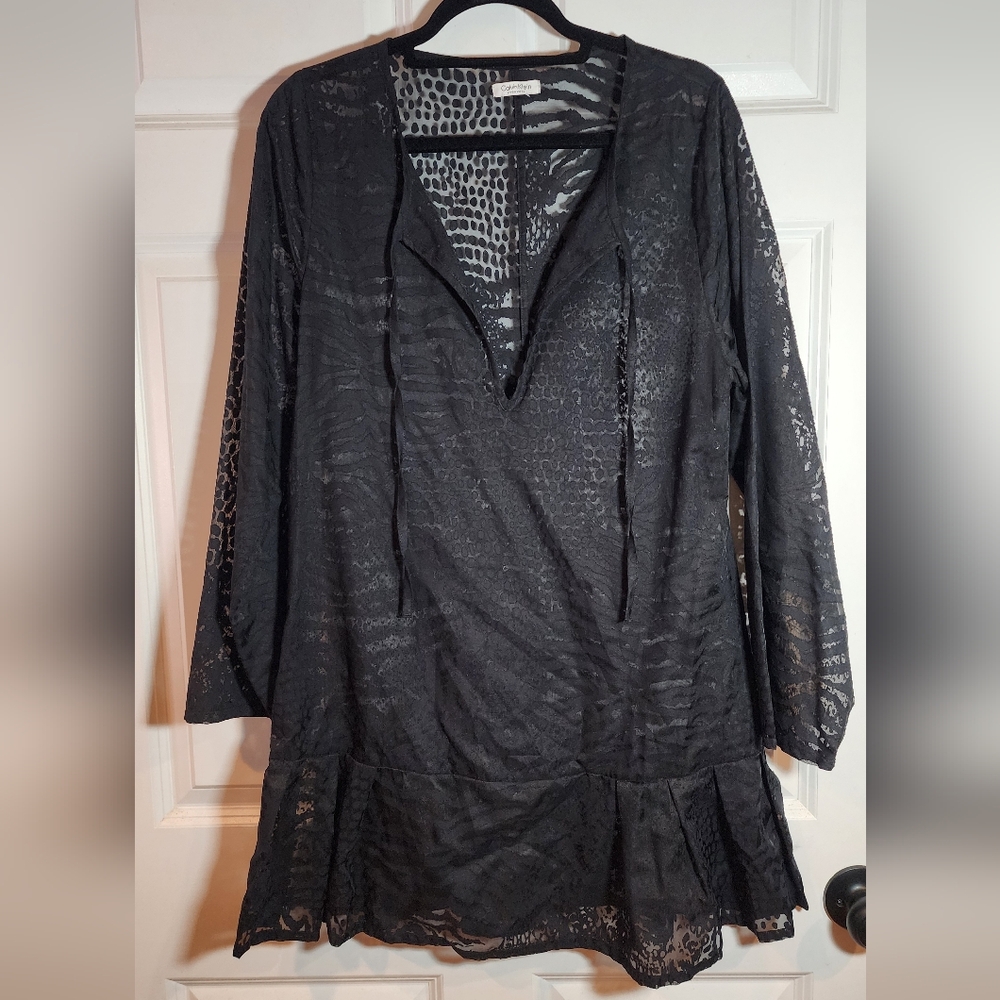 Calvin Klein Swimwear Black Sheer Animal Print Swim Coverup